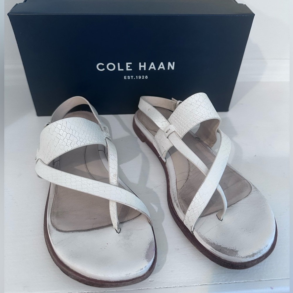 Cole Haan Anica Women's White Leather Adjustable Ankle Strap Sandals Size 8 B